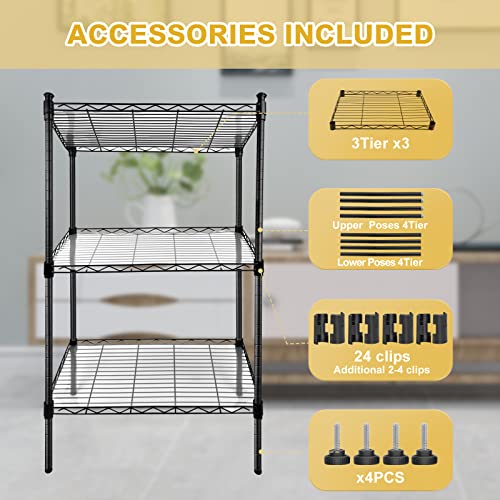 3-Tier Wire Shelving Unit and Storage, Adjustable Shelves for Storage Heavy Duty Metal Wire Rack Shelving for Garage Kitchen Pantry Closet Laundry Load 400LBS (23.5 x 13.5 x 35.5 inch)