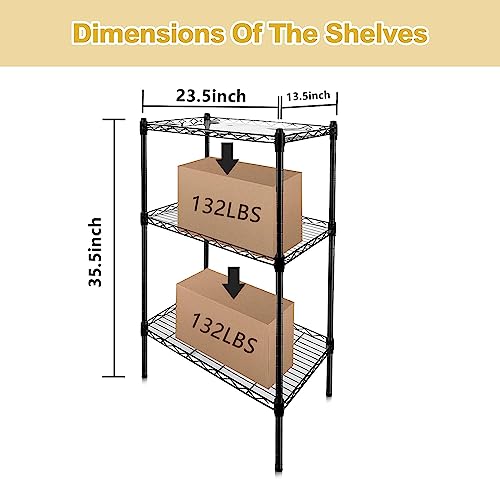 3-Tier Wire Shelving Unit and Storage, Adjustable Shelves for Storage Heavy Duty Metal Wire Rack Shelving for Garage Kitchen Pantry Closet Laundry Load 400LBS (23.5 x 13.5 x 35.5 inch)