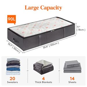 Lifewit 90L 4 Pack Under Bed Storage Containers, Large Capacity Blanket Storage Bags with Reinforced Handle, Organization and Storage for Comforters, Sheets, Clothes, Bedroom, College Dorm, Grey