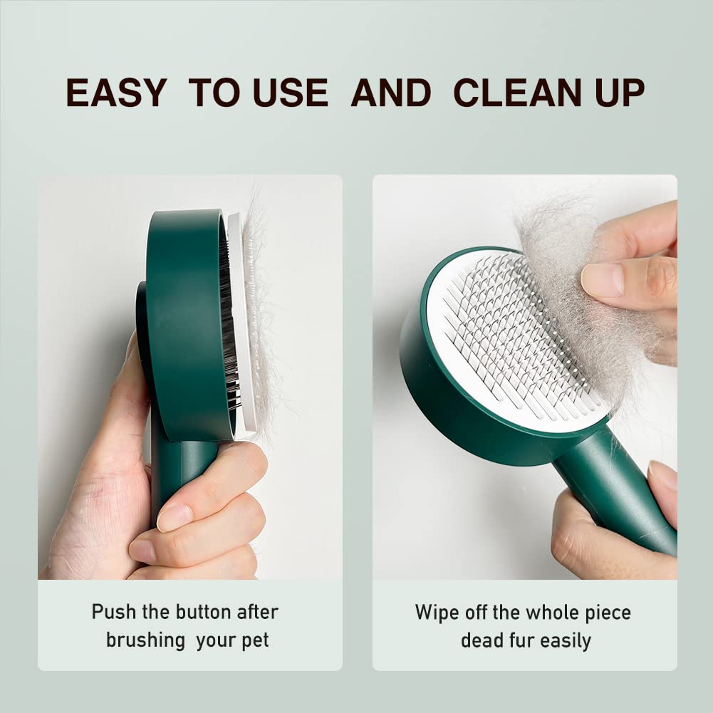 Awpland Dog Brush for Long Haired Dogs, Green Deshedding Dog Slicker Brush with Release Button, Dog Grooming Brush for Gently Shedding and Detangling Hair