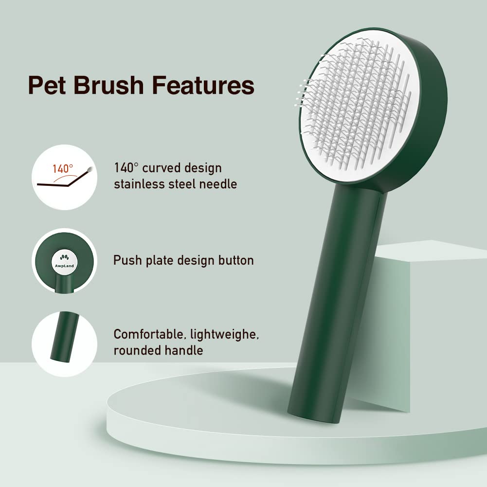 Awpland Dog Brush for Long Haired Dogs, Green Deshedding Dog Slicker Brush with Release Button, Dog Grooming Brush for Gently Shedding and Detangling Hair