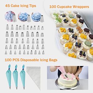 301Pcs Cake Decorating Kit Baking Tools - Aluminium Revolving Cake Turntable, Reusable Piping Bags and Tips set, Icing Spatula Baking Accessories for Cake Cupcake Cookie Decorating