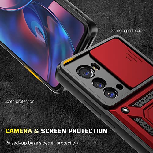 Dretal for Motorola Moto Edge 2022 Case, Moto Edge 5G UW 2022 Case with Stand Kickstand Ring and Camera Cover with Tempered Glass Screen Protector, Military Grade Shockproof Protective Cover (TC-Red)