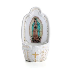 porcelain catholic holy water font our lady of guadalupe holy water font for entrance of home church wall hanging decor great gift for first communion, confirmation, or new home