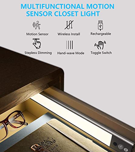 pinci Under Counter Closet Lighting,Rechargeable Motion Sensor Cabinet Light Indoor,Wireless Battery Powered Operated Light 126 LED Night Lights for Wardrobe,Kitchen,Hallway
