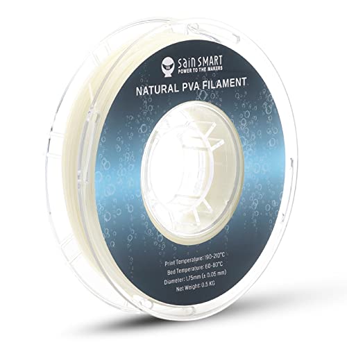 SainSmart 1.75mm PVA Dissolvable 3D Printers Filament, Upgrade Water Soluble Support Filament for 3D Printers -0.5kg/1.1lbs (Natural), Dimensional Accuracy +/- 0.05mm