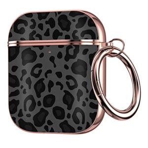 maxjoy airpods 1st & 2nd generation case，protective shockproof cover with keychain compatible ，cute airpods case cover, apple airpods case,for girls and women and men（leopard print on black）