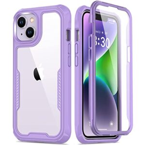 funmiko iphone 14 case with screen protector,mili-grade heavy duty protection pass 21ft. drop tested durable slim-fit clear cover protective phone case for apple iphone 14 6.1" lavender purple
