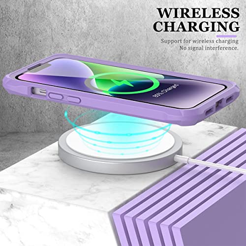 FUNMIKO iPhone 14 Case with Screen Protector,Mili-Grade Heavy Duty Protection Pass 21ft. Drop Tested Durable Slim-fit Clear Cover Protective Phone Case for Apple iPhone 14 6.1" Lavender Purple