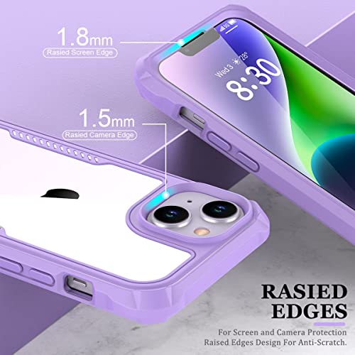 FUNMIKO iPhone 14 Case with Screen Protector,Mili-Grade Heavy Duty Protection Pass 21ft. Drop Tested Durable Slim-fit Clear Cover Protective Phone Case for Apple iPhone 14 6.1" Lavender Purple