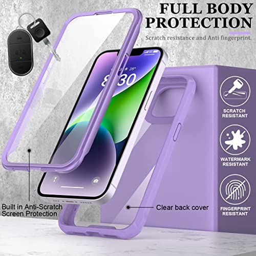 FUNMIKO iPhone 14 Case with Screen Protector,Mili-Grade Heavy Duty Protection Pass 21ft. Drop Tested Durable Slim-fit Clear Cover Protective Phone Case for Apple iPhone 14 6.1" Lavender Purple