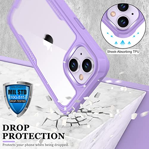 FUNMIKO iPhone 14 Case with Screen Protector,Mili-Grade Heavy Duty Protection Pass 21ft. Drop Tested Durable Slim-fit Clear Cover Protective Phone Case for Apple iPhone 14 6.1" Lavender Purple