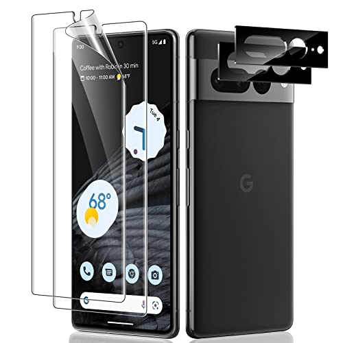 LYWHL [2+2 Pack] for Google Pixel 7 Pro 6.7” Screen Protector Case Friendly [Not Glass], HD Clear Flexible Film with Black Camera Lens Glass Protector, Fingerprint Compatible No Bubble Anti-Scratch