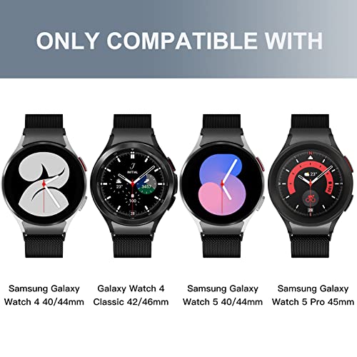 Zedoli for Samsung Galaxy Watch 4 Band 40mm 44mm / Classic 42mm 44mm / Samsung Galaxy Watch 5 40mm 44mm / Watch 5 Pro 45mm for Men Women, 2 Pack Stainless Steel Magnetic Metal Mesh Loop, Silver Black