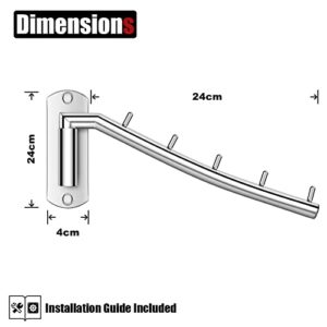 Folding Wall Mounted Clothes Rack, 304 Stainless Steel Swing Arm Hook Holder Clothes Hanger 2 Pack, Space Saver Clothing and Closet Rod with 6 Hooks for Bedroom, Laundry Room and Bathroom