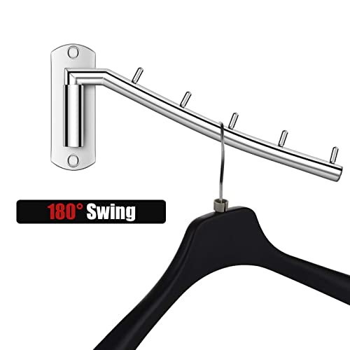 Folding Wall Mounted Clothes Rack, 304 Stainless Steel Swing Arm Hook Holder Clothes Hanger 2 Pack, Space Saver Clothing and Closet Rod with 6 Hooks for Bedroom, Laundry Room and Bathroom