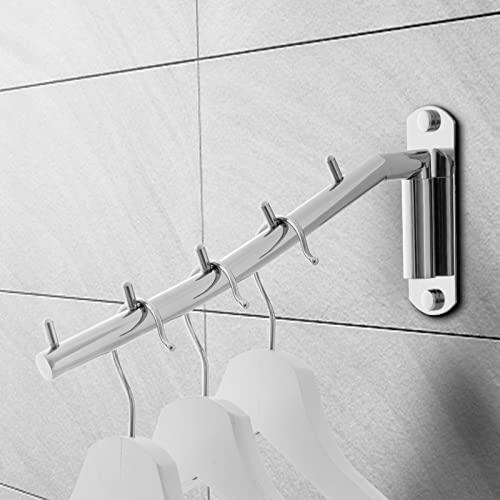 Folding Wall Mounted Clothes Rack, 304 Stainless Steel Swing Arm Hook Holder Clothes Hanger 2 Pack, Space Saver Clothing and Closet Rod with 6 Hooks for Bedroom, Laundry Room and Bathroom