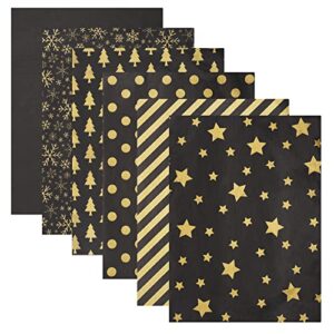 blisstime 106 sheets tissue paper gift wrap bulk, 19.5" x 13.6" christmas tissue paper for wrapping, 6 assorted designs golden stars snow dots for christmas gift bags, diy and craft (blackgold)