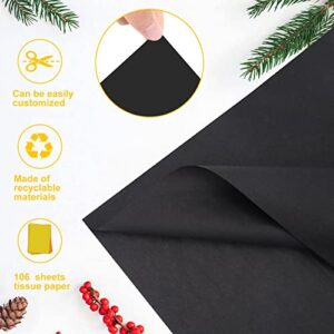 Blisstime 106 Sheets Tissue Paper Gift Wrap Bulk, 19.5" x 13.6" Christmas Tissue Paper for Wrapping, 6 Assorted Designs Golden Stars Snow Dots for Christmas Gift Bags, DIY and Craft (BlackGold)