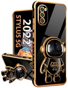 lotadilo for moto g stylus 5g 2022 case, moto g stylus 5g cases with astronaut stand for women girls, girly cute spaceman love heart gold plating 6d phone cover for g stylus 5g 2022 6.8'' black