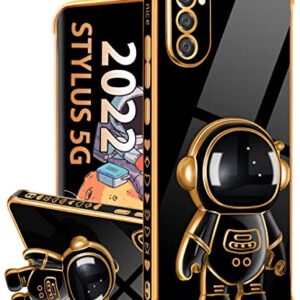 Lotadilo for Moto G Stylus 5G 2022 Case, Moto G Stylus 5G Cases with Astronaut Stand for Women Girls, Girly Cute Spaceman Love Heart Gold Plating 6D Phone Cover for G Stylus 5G 2022 6.8'' Black