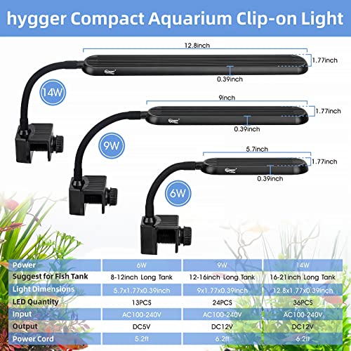 hygger 0.5~5 Gallon Nano Tank Mini Clip-on Aquarium Light with White Blue Red LEDs Fish Tank Lighting Built-in Timer 5 Brightness Levels 6W with USB Port (Include Power Plug)