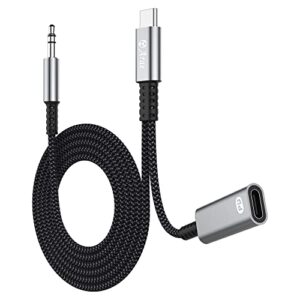 arae usb c to 3.5mm audio aux jack cable and charger adapter,2-in-1 usb c to headphone cord with pd 60w fast charging dongle cable cord compatible with samsung galaxy s20 s21 s22,pixel,ipad pro