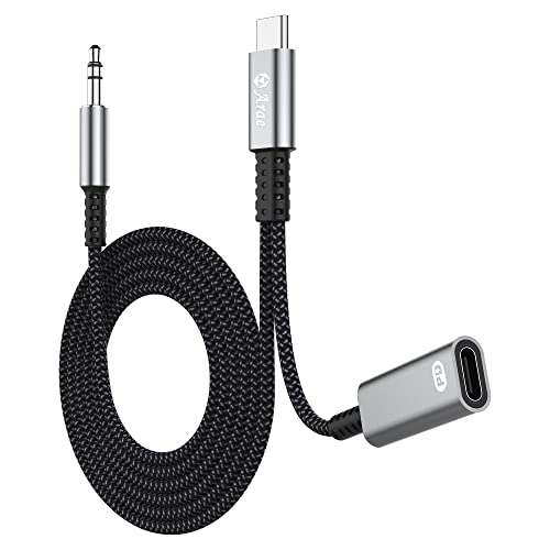 Arae USB C to 3.5mm Audio Aux Jack Cable and Charger Adapter,2-in-1 USB C to Headphone Cord with PD 60W Fast Charging Dongle Cable Cord Compatible with Samsung Galaxy S20 S21 S22,Pixel,iPad Pro