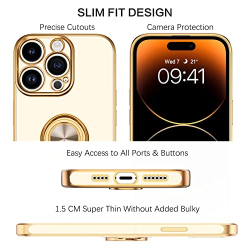 BENTOBEN iPhone 14 Pro Max Case, Slim Lightweight 360° Ring Holder Kickstand Support Car Mount Shockproof Women Men Non-Slip Protective Case for iPhone 14 Pro Max 6.7", White