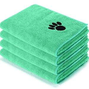 chumia 4 pack pet grooming towel absorbent dog towels for drying dogs soft microfiber dog drying towel quick drying large dog bath towel for dogs, cats and other pets (green, 16 x 31 inch)