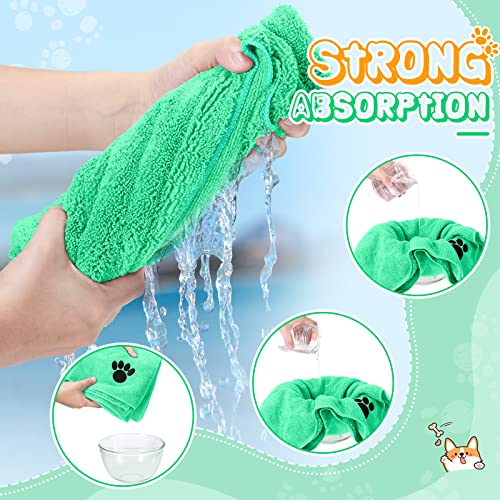 Chumia 4 Pack Pet Grooming Towel Absorbent Dog Towels for Drying Dogs Soft Microfiber Dog Drying Towel Quick Drying Large Dog Bath Towel for Dogs, Cats and Other Pets (Green, 16 x 31 Inch)