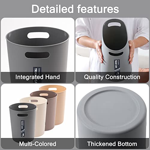 Amorettise 4 Pack Small Trash Can for Bathroom - 3 Gallon/12-Liter Wastebasket, Round Plastic Garbage Container Bin for Bedroom Office Grey.