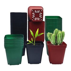 rootrimmer 120-pack 2.7"x2.7" square plastic nursery pot 3" deep succulent pots small flower planter seeds starter pots with drainage (green,black,red 40pcs each)
