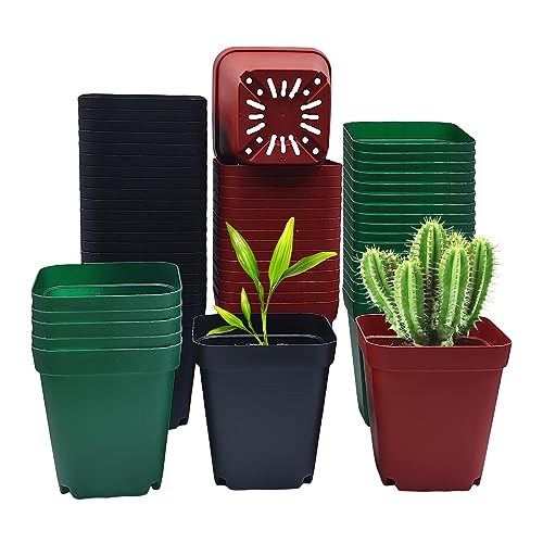 RooTrimmer 120-Pack 2.7"x2.7" Square Plastic Nursery Pot 3" Deep Succulent Pots Small Flower Planter Seeds Starter Pots with Drainage (Green,Black,Red 40pcs Each)