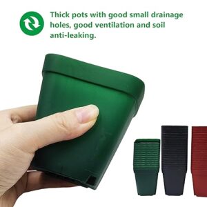 RooTrimmer 120-Pack 2.7"x2.7" Square Plastic Nursery Pot 3" Deep Succulent Pots Small Flower Planter Seeds Starter Pots with Drainage (Green,Black,Red 40pcs Each)