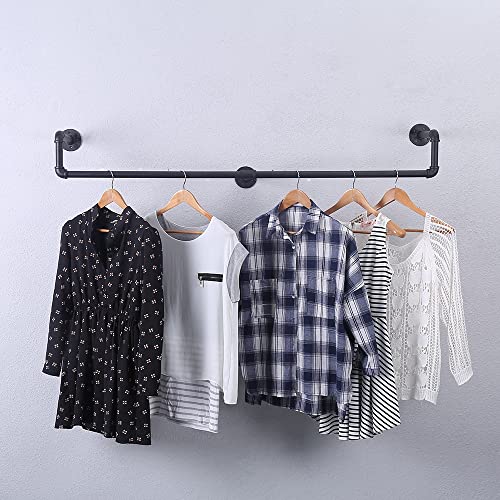 Industrial Pipe Clothing Rack Wall Mounted,Vintage Retail Garment Rack Display Rack Cloths Rack,Metal Commercial Clothes Racks for Hanging Clothes,Iron Clothing Rod Laundry Room Decor(59in)