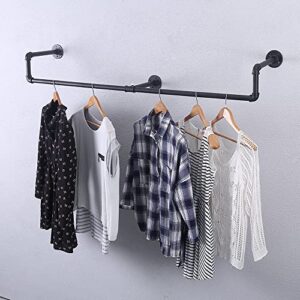 Industrial Pipe Clothing Rack Wall Mounted,Vintage Retail Garment Rack Display Rack Cloths Rack,Metal Commercial Clothes Racks for Hanging Clothes,Iron Clothing Rod Laundry Room Decor(59in)