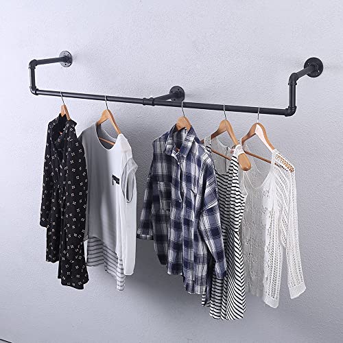 Industrial Pipe Clothing Rack Wall Mounted,Vintage Retail Garment Rack Display Rack Cloths Rack,Metal Commercial Clothes Racks for Hanging Clothes,Iron Clothing Rod Laundry Room Decor(59in)