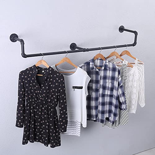 Industrial Pipe Clothing Rack Wall Mounted,Vintage Retail Garment Rack Display Rack Cloths Rack,Metal Commercial Clothes Racks for Hanging Clothes,Iron Clothing Rod Laundry Room Decor(59in)