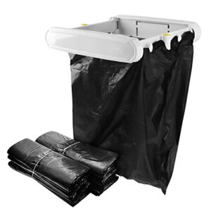 klyuqoz portable trash bag holder, garbage bag holder with disposable garbage bag pack of 100, camping trash bag holder self-adhesive hanging foldable for kitchen cabinet bathroom rv, white