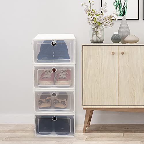 20/24 PCS Shoe Storage Boxes - Stackable Shoe Organizer, Foldable Shoe Display Box with Front Opening Lids Clear Platic Shoe Container Boxes for Closet Bedroom Bathroom 13"x 9"x 5.5" White (20pcs)