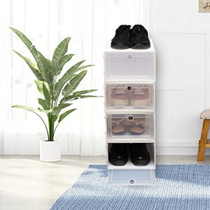 20/24 PCS Shoe Storage Boxes - Stackable Shoe Organizer, Foldable Shoe Display Box with Front Opening Lids Clear Platic Shoe Container Boxes for Closet Bedroom Bathroom 13"x 9"x 5.5" White (20pcs)