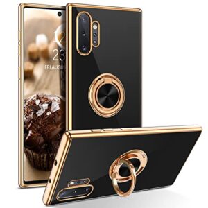 duedue for samsung galaxy note 10 plus case with ring holder kickstand 360 degree rotation magnetic car finger slim cover shockproof protective phone case for samsung note 10 plus 5g/4g, black