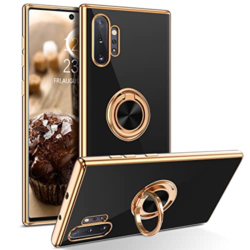 DUEDUE for Samsung Galaxy Note 10 Plus Case with Ring Holder Kickstand 360 Degree Rotation Magnetic Car Finger Slim Cover Shockproof Protective Phone Case for Samsung Note 10 Plus 5G/4G, Black