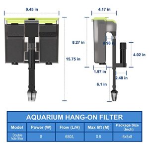 Insputer 170GPH Fish Tank Filters, Hang on Turtle Filter, 3-Layer Filtration Aquarium Filter for 30 to 45 Gallon Saltwater & Freshwater, Large Ultra Quiet Tank System