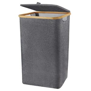 dedu 120l large laundry hamper with lid heavy duty, laundry basket with bamboo handle 26.4" tall grey, clothes hamper with lid for bedroom, bathroom, college dorm or towels blankets toys