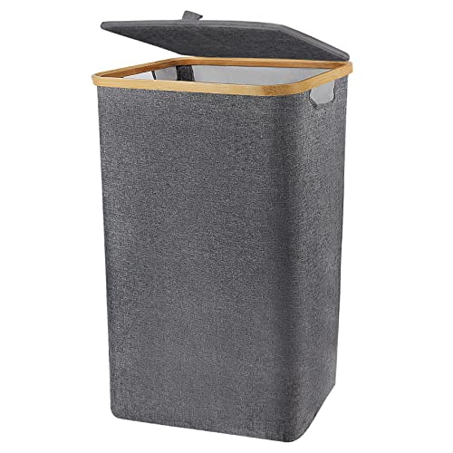 DEDU 120L Large Laundry Hamper with Lid Heavy Duty, Laundry Basket with Bamboo Handle 26.4" Tall Grey, Clothes Hamper with Lid for Bedroom, Bathroom, College Dorm or Towels Blankets Toys