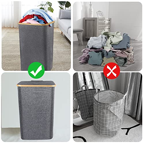 DEDU 120L Large Laundry Hamper with Lid Heavy Duty, Laundry Basket with Bamboo Handle 26.4" Tall Grey, Clothes Hamper with Lid for Bedroom, Bathroom, College Dorm or Towels Blankets Toys