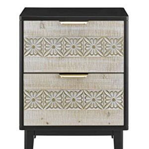 Aoikax Farmhouse 2-Drawer nightstand,Set of 2 French Countrynightstands, Fully Assemble, Hand-Carved Flower Pattern Front Accent nightstands for Bedroom/Living Room. Natural and Black.