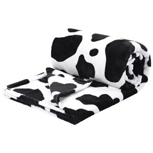 piccocasa cow printed blanket, soft 300gsm fleece flannel throw blanket lightweight cute comfy warm cow texture black and white cowhide blankets for couch sofa bed office 39" x 51"